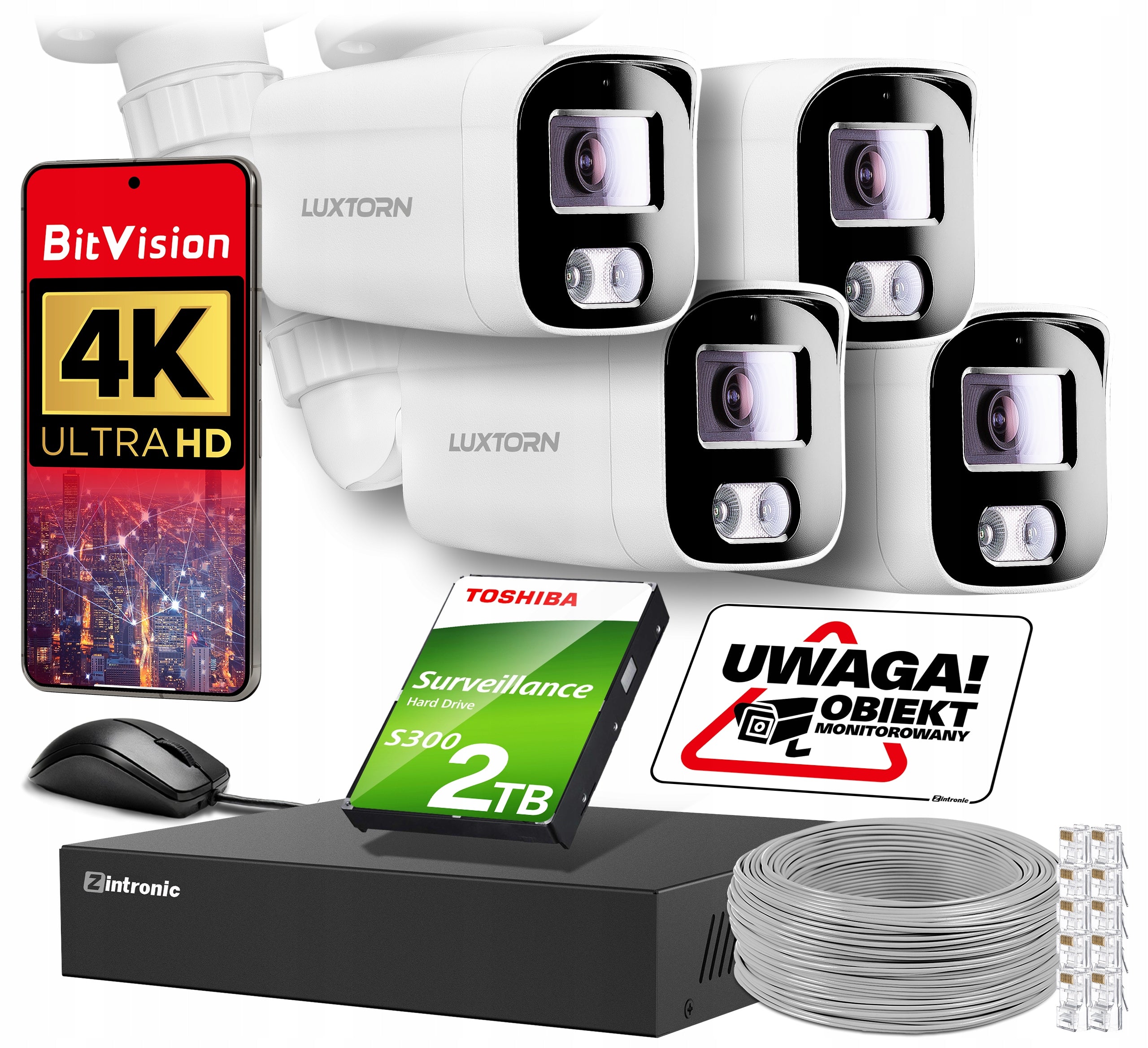 4K 8Mpx IP POE MONITORING KIT 4 DRIVE 2TB AUDIO HUMAN DETECTION