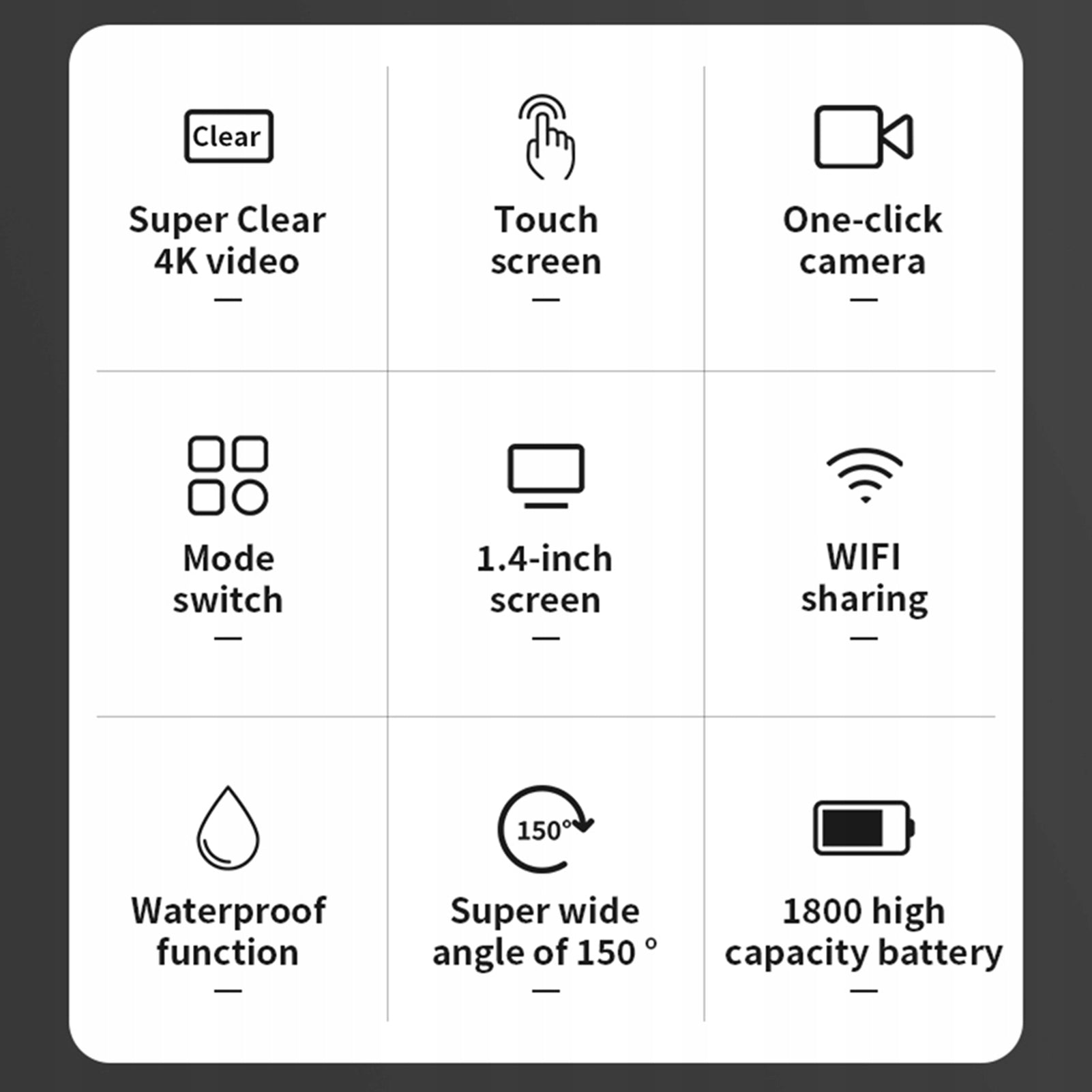 4K Action Camera WiFi Sports Camera 150° TF Wide Angle Lens