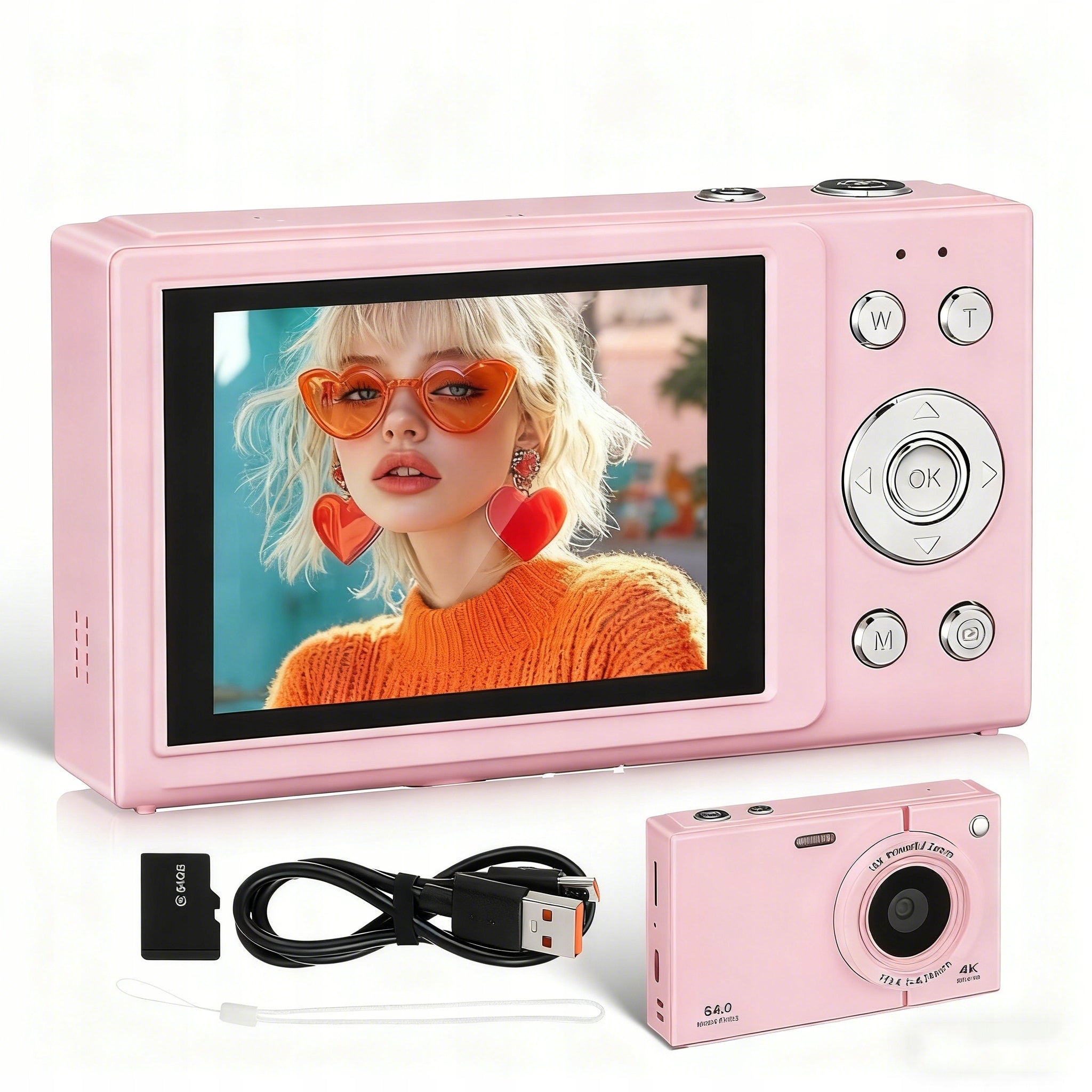 4K CYFROWY APARAT FOTOGRAFICZNY HD 1080P 64MP ZOOMEM 16X DLA DZIECI PINK