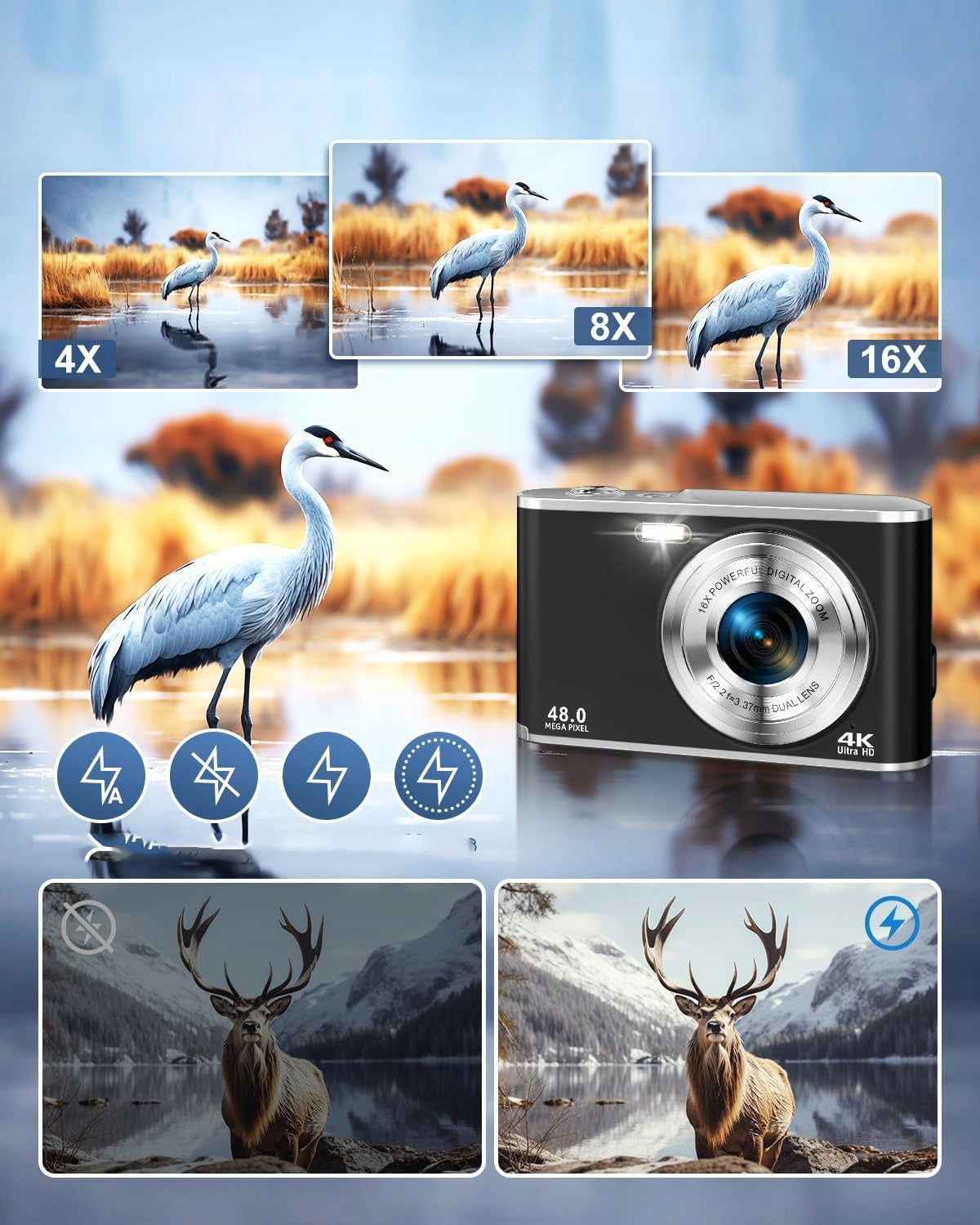 4K CYFROWY APARAT FOTOGRAFICZNY HD 1080P 64MP ZOOMEM 16X DLA DZIECI Packaging status original