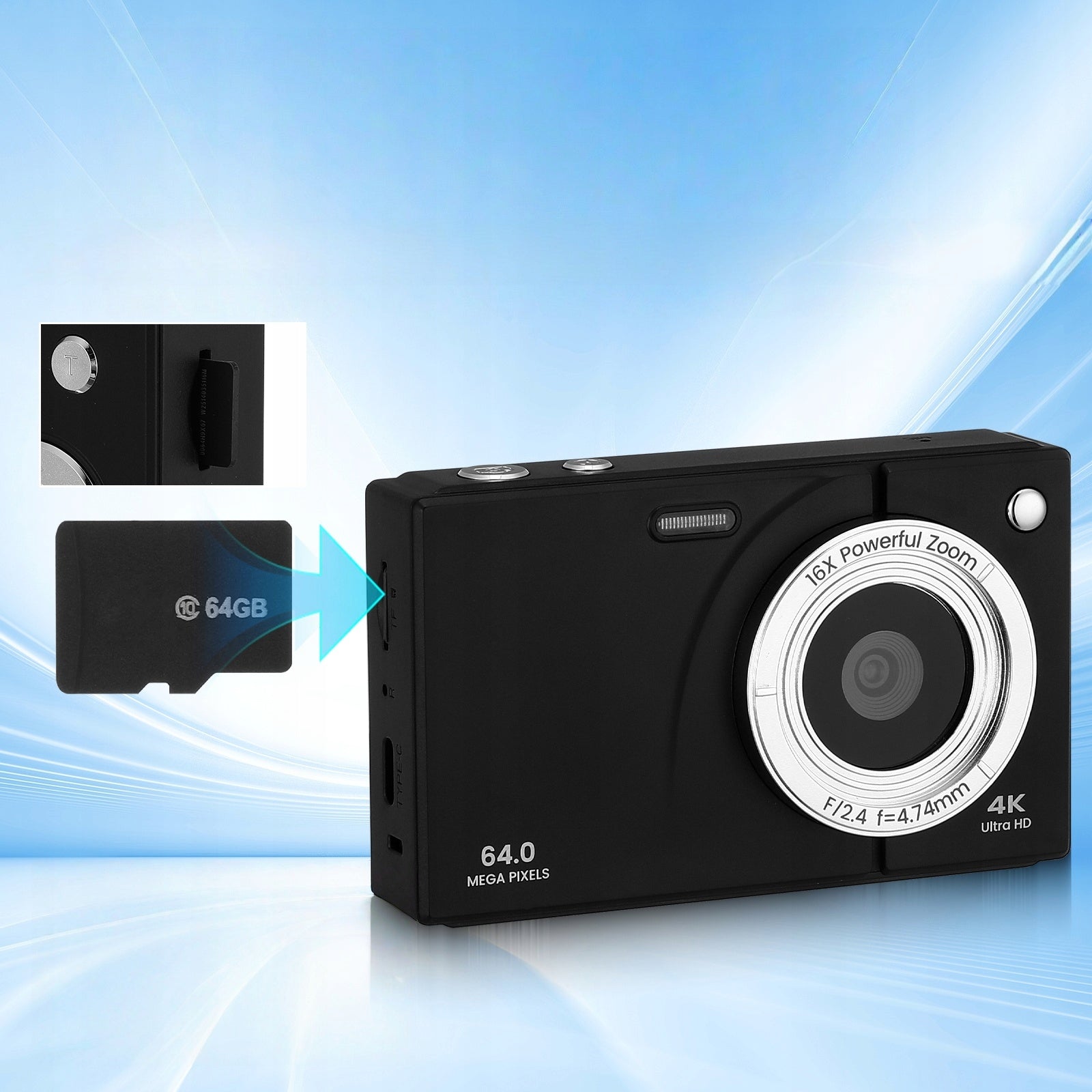 4K CYFROWY APARAT FOTOGRAFICZNY HD 1080P 64MP ZOOMEM 16X DLA DZIECI
