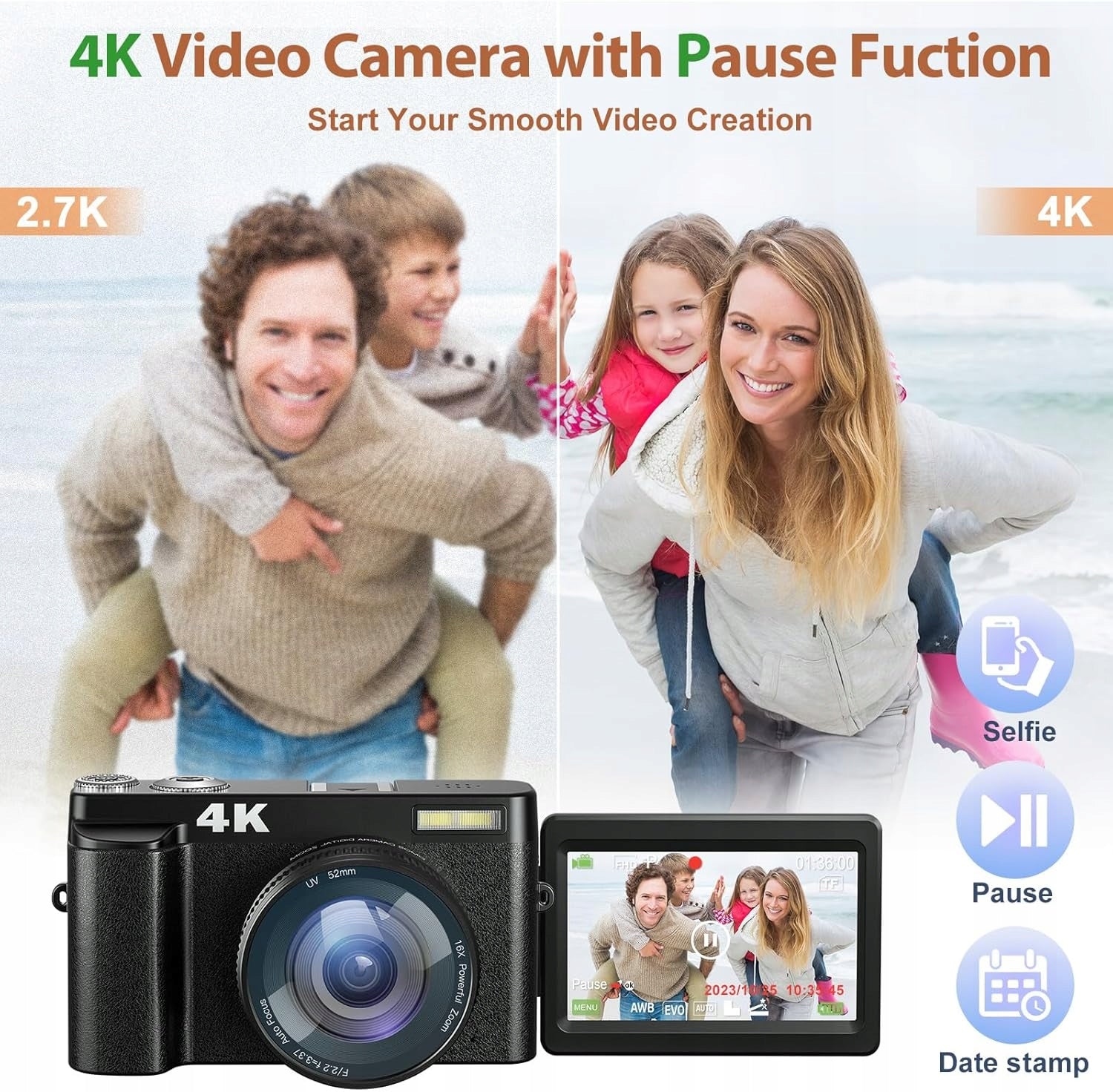 4K DIGITAL CAMERA FOR PHOTOS AND VIDEOS DIGITAL CAMERA DC101 Packaging status original