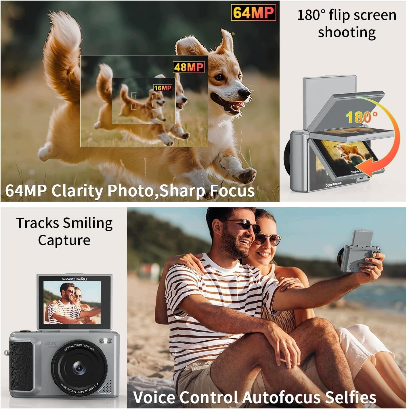 4K DIGITAL CAMERA WITH 180 DEGREE TILTING SCREEN AND 16X ZOOM Resolution 64 Mpx
