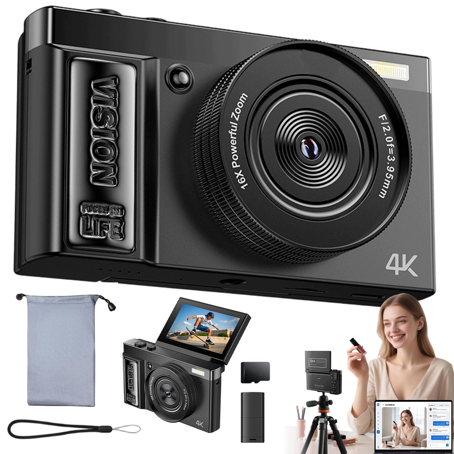 4K DIGITAL CAMERA WITH AUTOFOCUS AND 32G MEMORY CARD 16X DIGITAL ZOOM