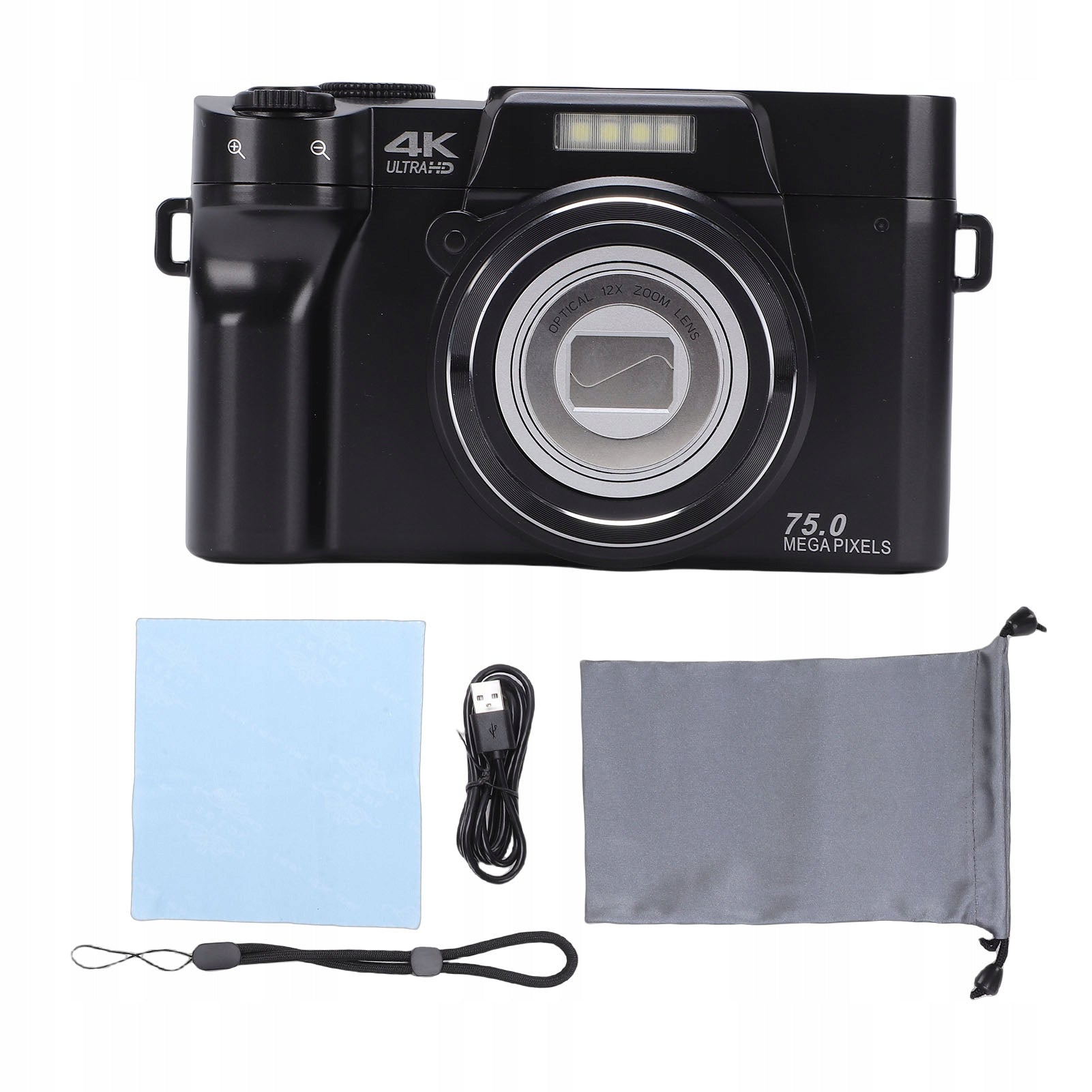 4K Digital Camera with 12x Optical Zoom WIFI 75MP Portable NE