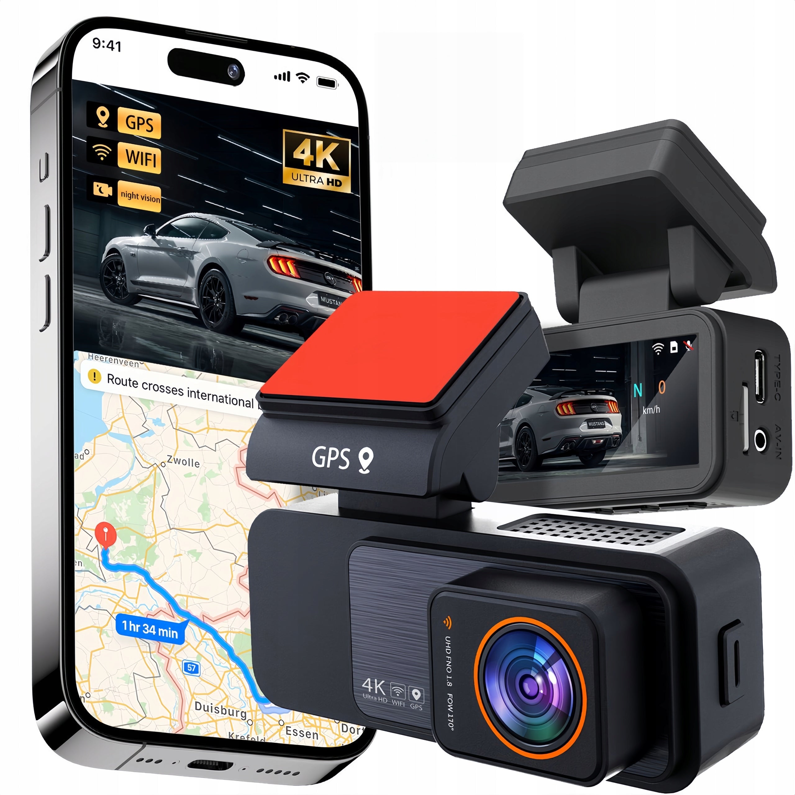 4K/FHD CAR CAMERA VIDEO RECORDER REAR CAMERA WIFI GPS APP