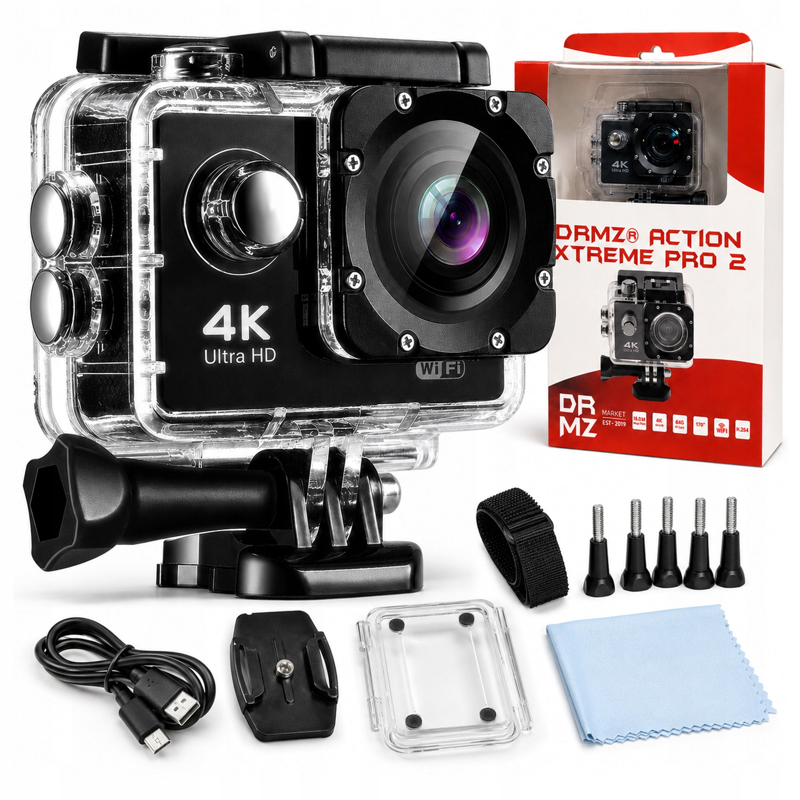 4K FULL HD SPORTS CAMERA DRMZ ActionXtreme PRO 2 WATERPROOF MOUNTS 30M