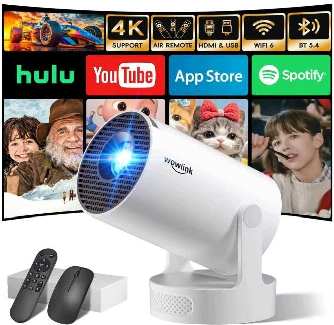 4K Full HD 1080p 2026 Mini Projector, Latest Built-in Wowlink Apps