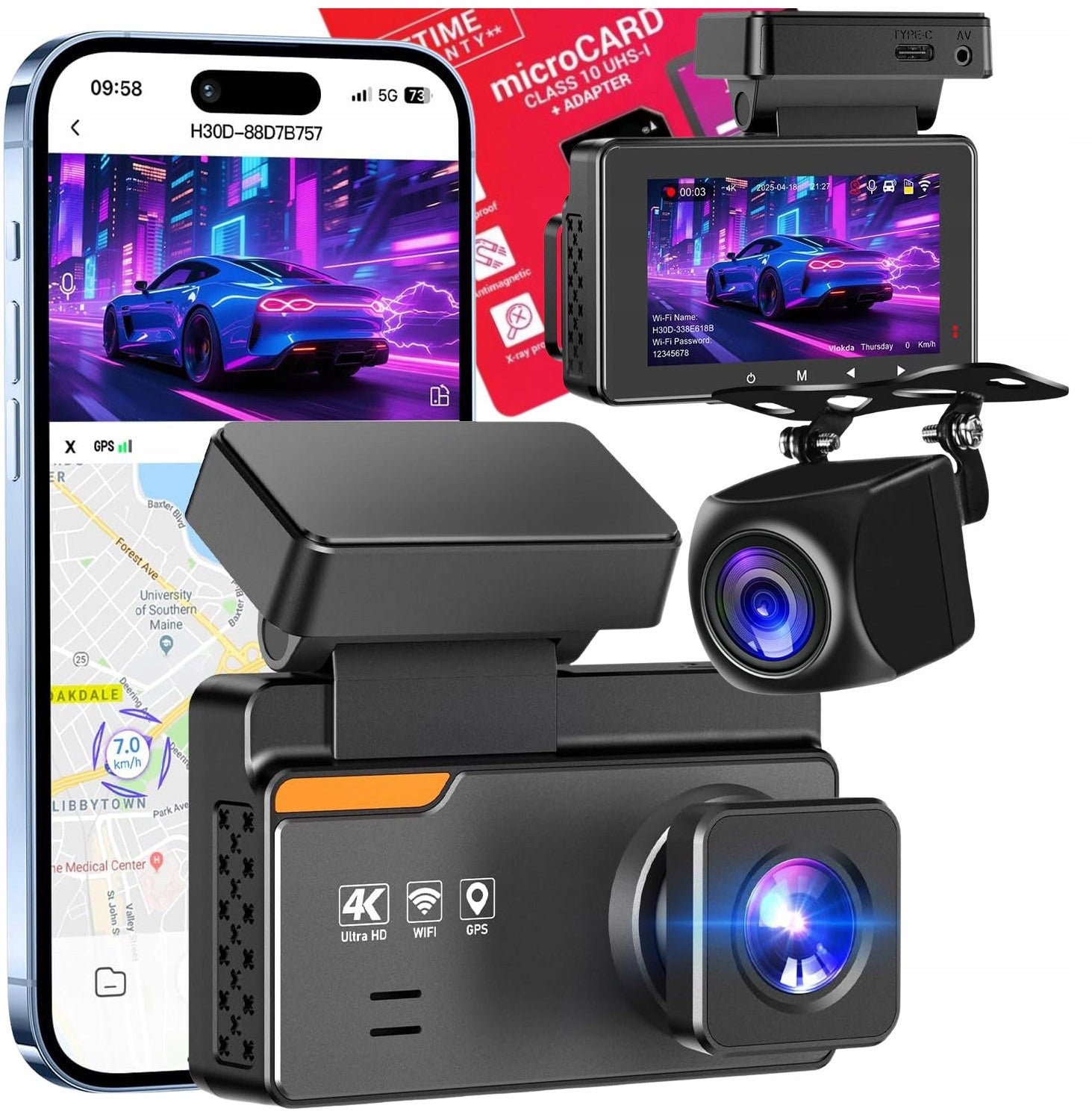 4K GPS CAR CAMERA VIDEO RECORDER + WIFI REAR PRO HDR RECORDER