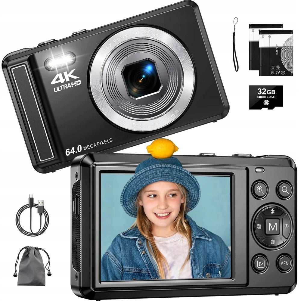 4K HD 64MP 16X ZOOM DIGITAL CAMERA + 32GB CARD SCREEN 2.8"