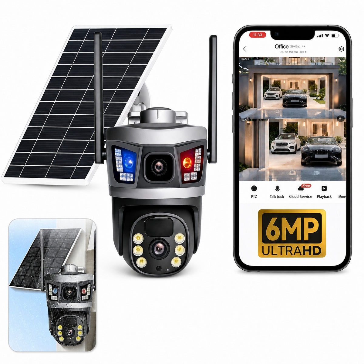 4K HD 6MP Outdoor Solar Camera - 2 Lenses, WIFI