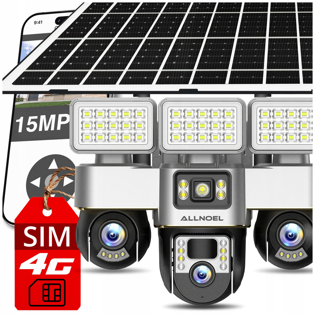 4K OUTDOOR SOLAR CAMERA 3x ROTATING LENSES 15MPx 4G SIM CARD