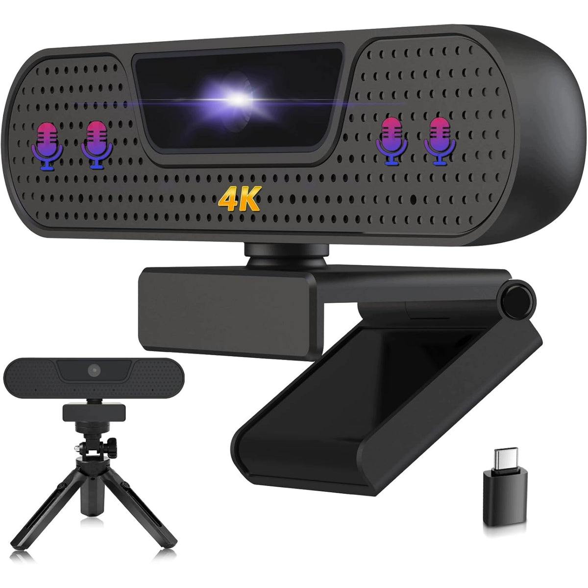 4K PC Webcam with Microphone Noise Cancellation Autofocus 85° Cover