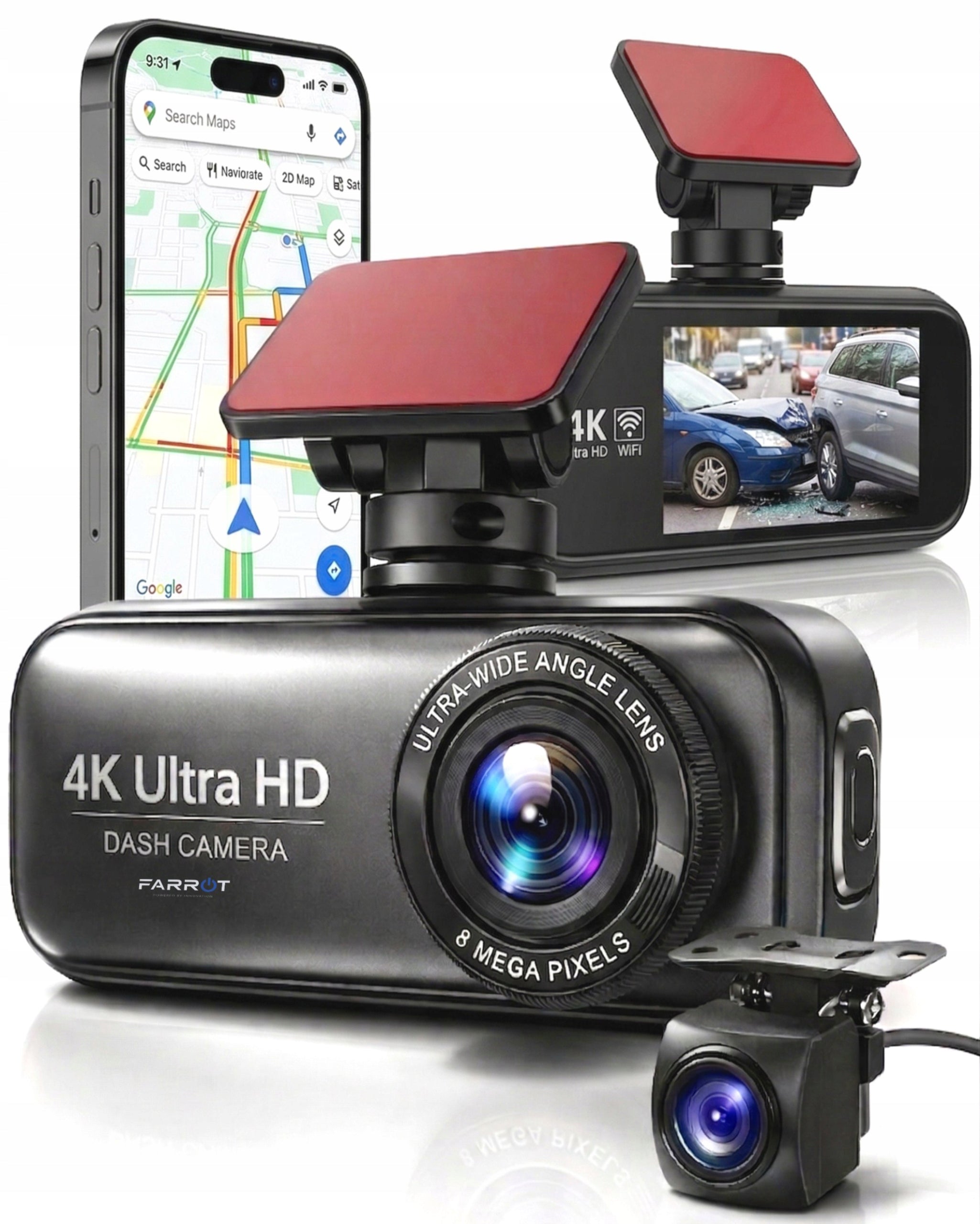 4K UHD Car Video Recorder Front Wifi GPS Rear Full HD Auto Camera