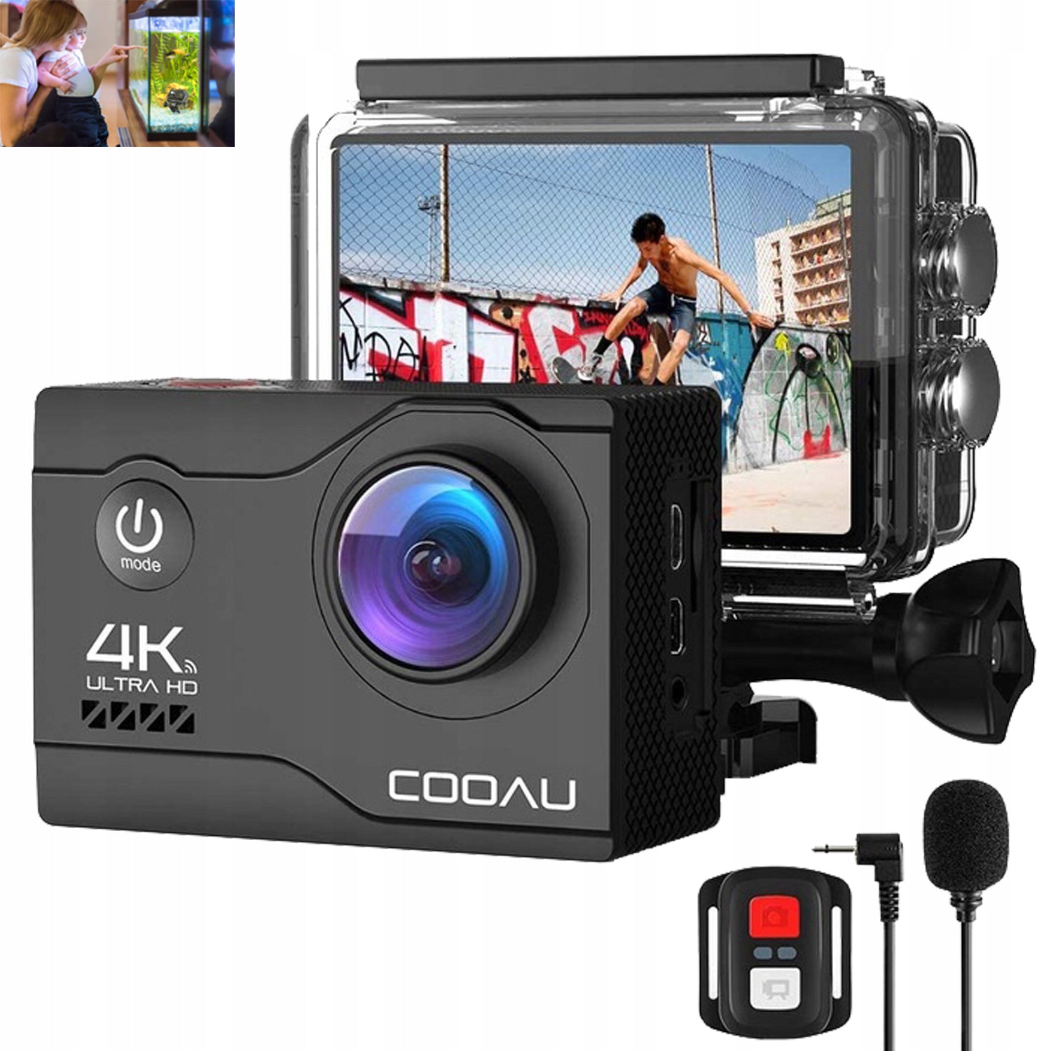 4K UHD EIS ACTION CAMERA WIFI STABILIZATION 20MP WATERPROOF SET BLACK Brand COOAU