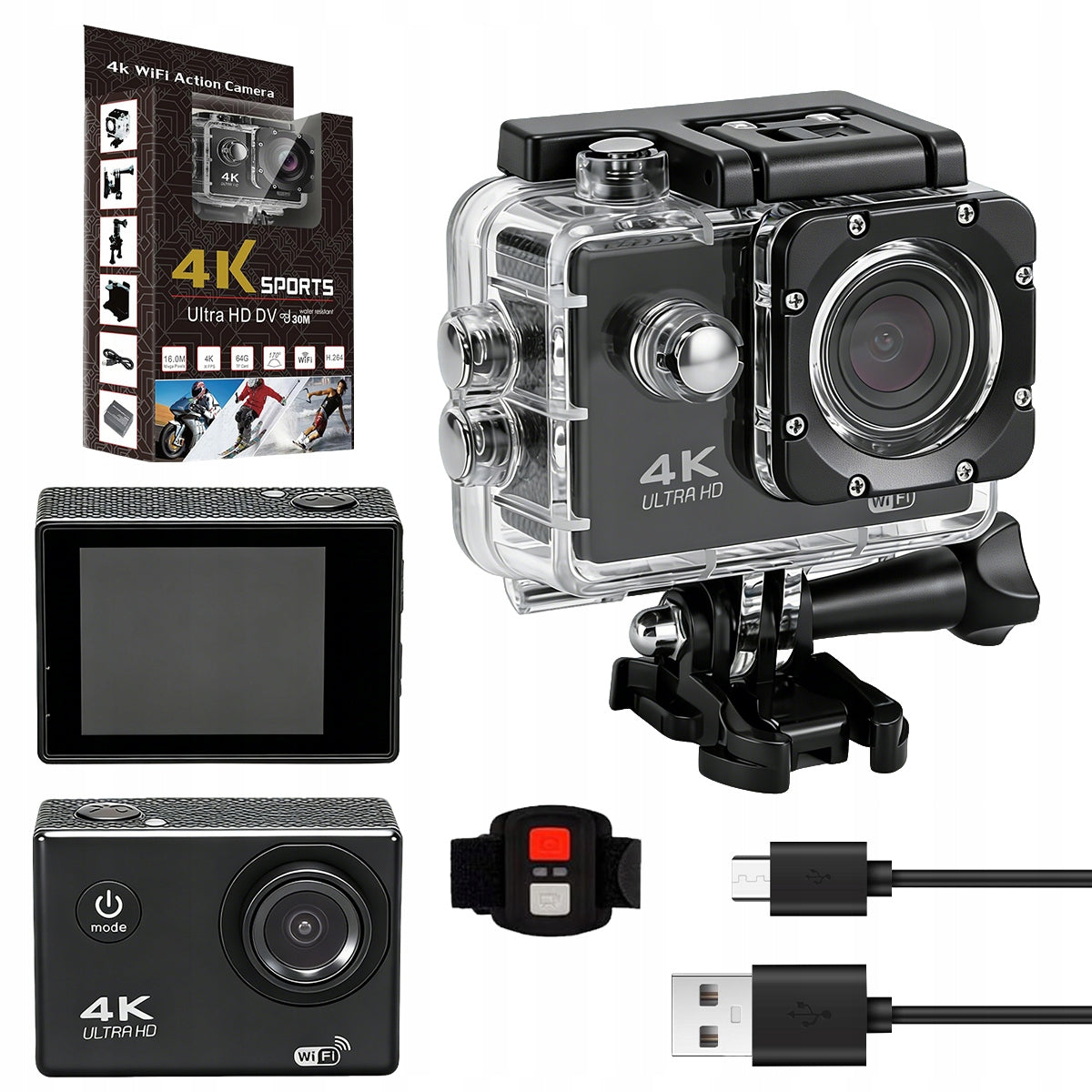 4K UHD SPORTS WIFI CAMERA WATERPROOF BLACK 30M 20MP Model 6974800507615
