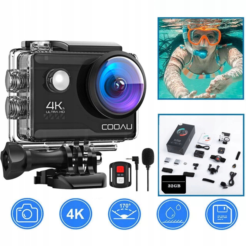 4K UHD Sports Camera 30FPS WiFi Accessories USB-C Remote Control Waterproof KIT