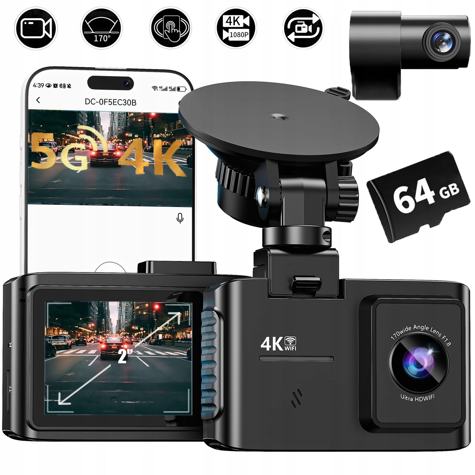 4K ULTRA HD VIDEO RECORDER CAR CAMERA WIFI REVERSING CAMERA