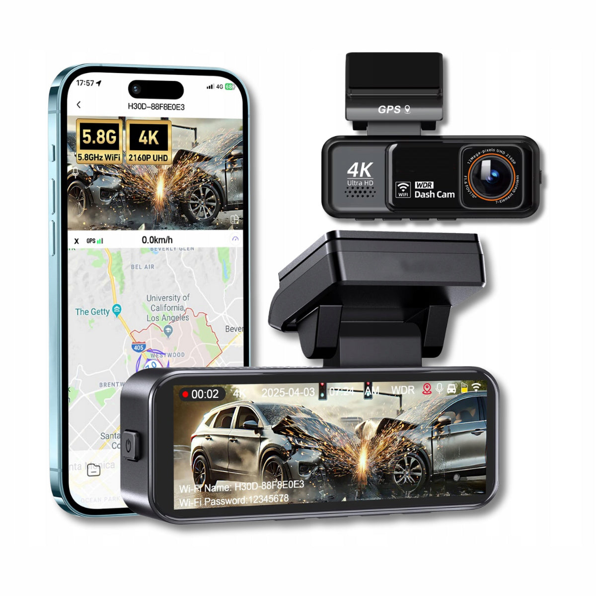 4K ULTRA HD Video Recorder Front + Rear GPS WiFi Car Camera 170° Manufacturer code Wideo rejestrator kamerka samochodowa 4K GPS