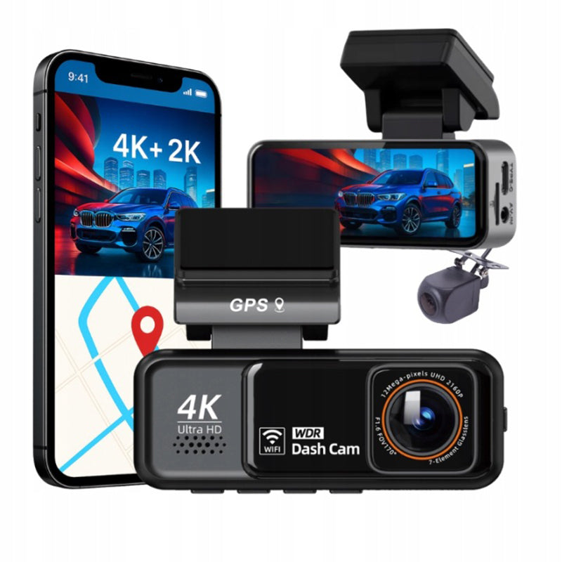 4K ULTRA HD Video Recorder Front + Rear GPS WiFi Car Camera 170° Packaging status original