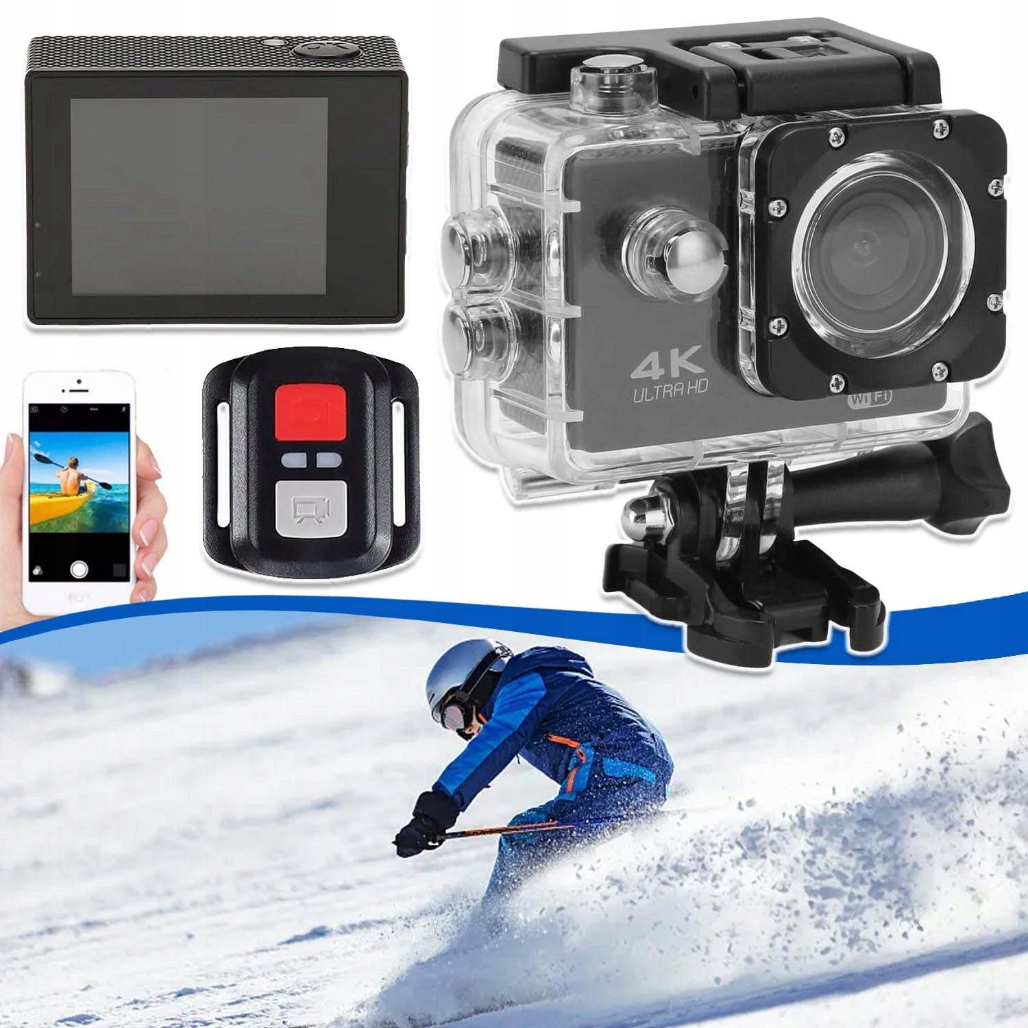 4K UNDERWATER SPORTS CAMERA, WATERPROOF, STABILIZER, WIDE ANGLE, 170°