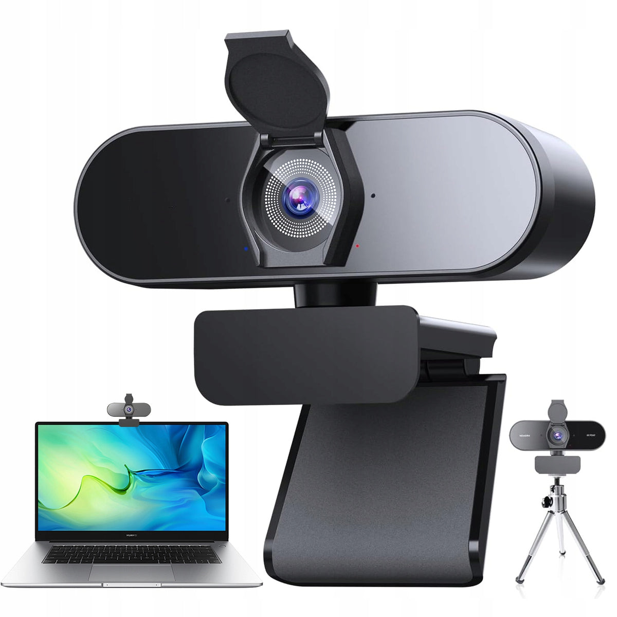 4K WEBCAM WITH BUILT-IN DUAL MICROPHONES AND PRIVACY COVER FOR SECURITY