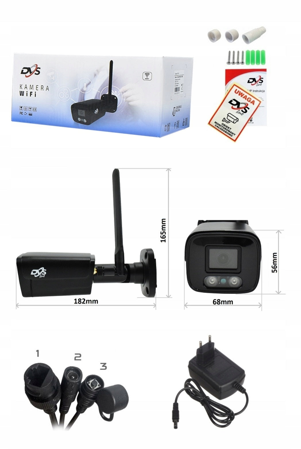 4K WIFI CAMERA KIT 4 CAMERAS BLACK WIRELESS 8Mpx TUBE MONITORING 2TB Manufacturer code DVS-NVR0801-E8+4xDVS-MP8036ET-IRWS+2TB