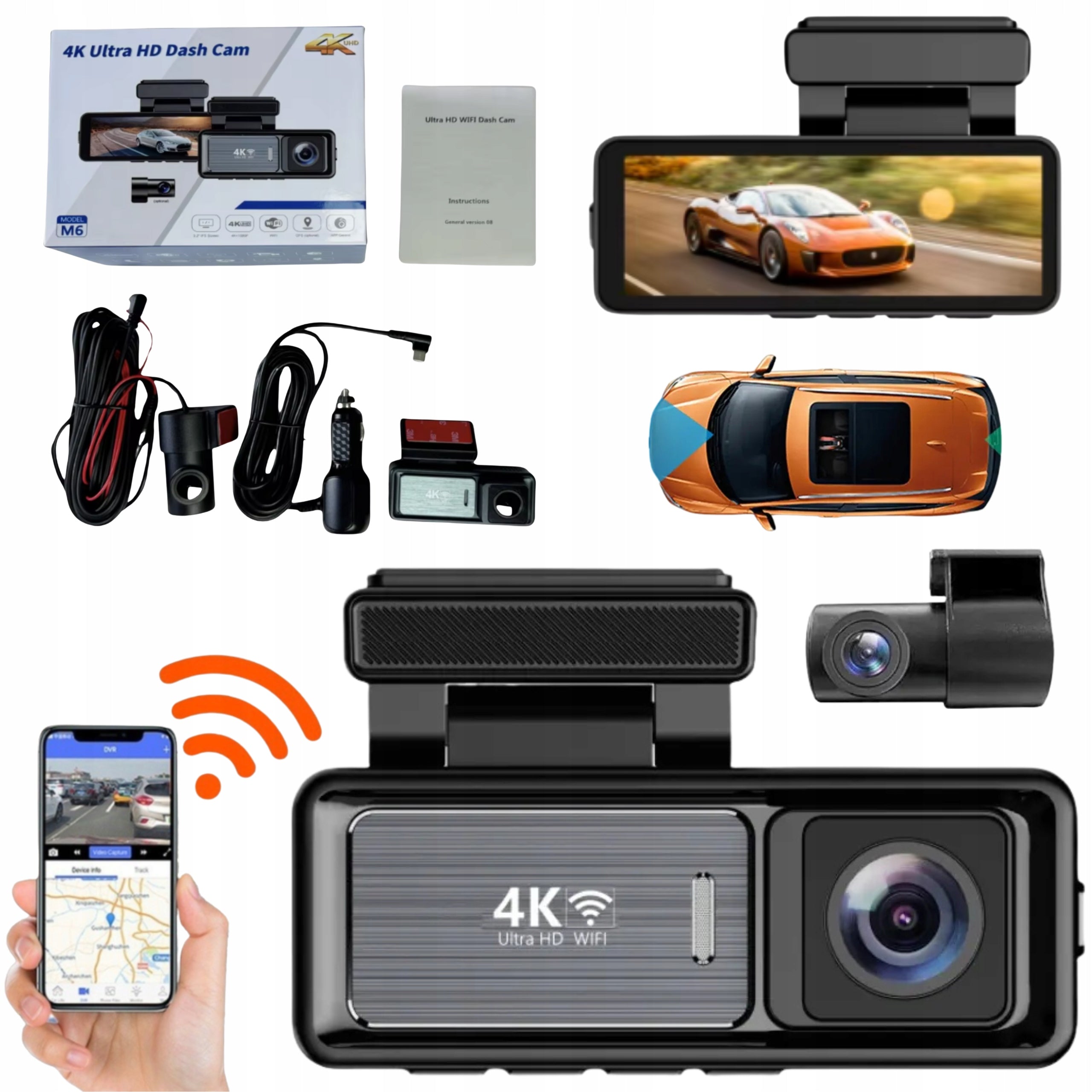 4K WIFI GPS G-sensor Video Reservestartor M6 Car Camera with Rear Camera Packaging status original