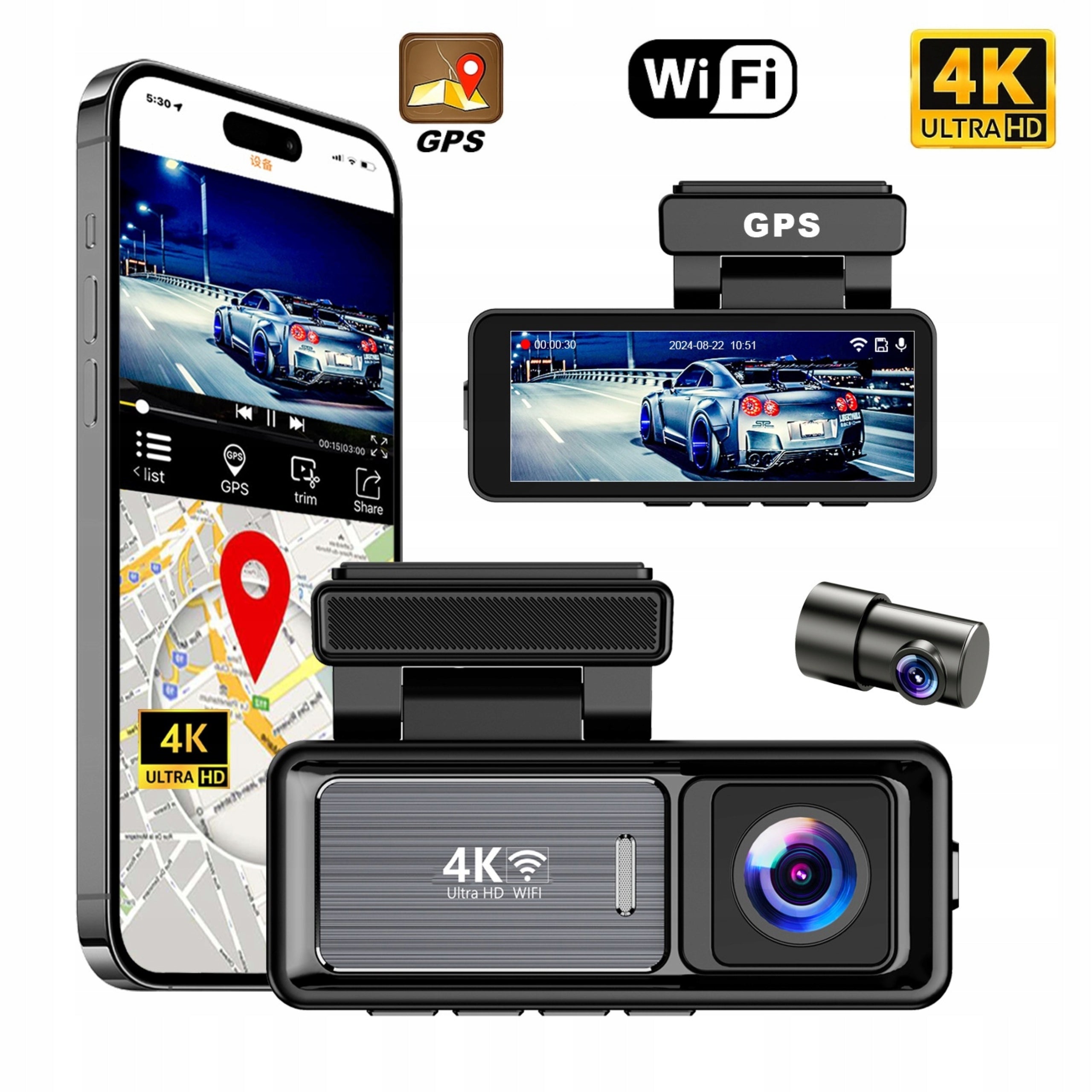 4K WIFI GPS G-sensor Video Reservestartor M6 Car Camera with Rear Camera