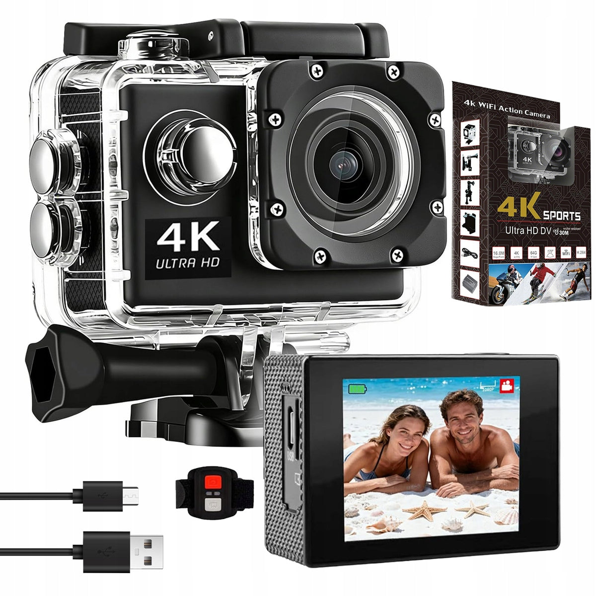 4K Wi-Fi Sports Camera Waterproof 30m With Mount Kit