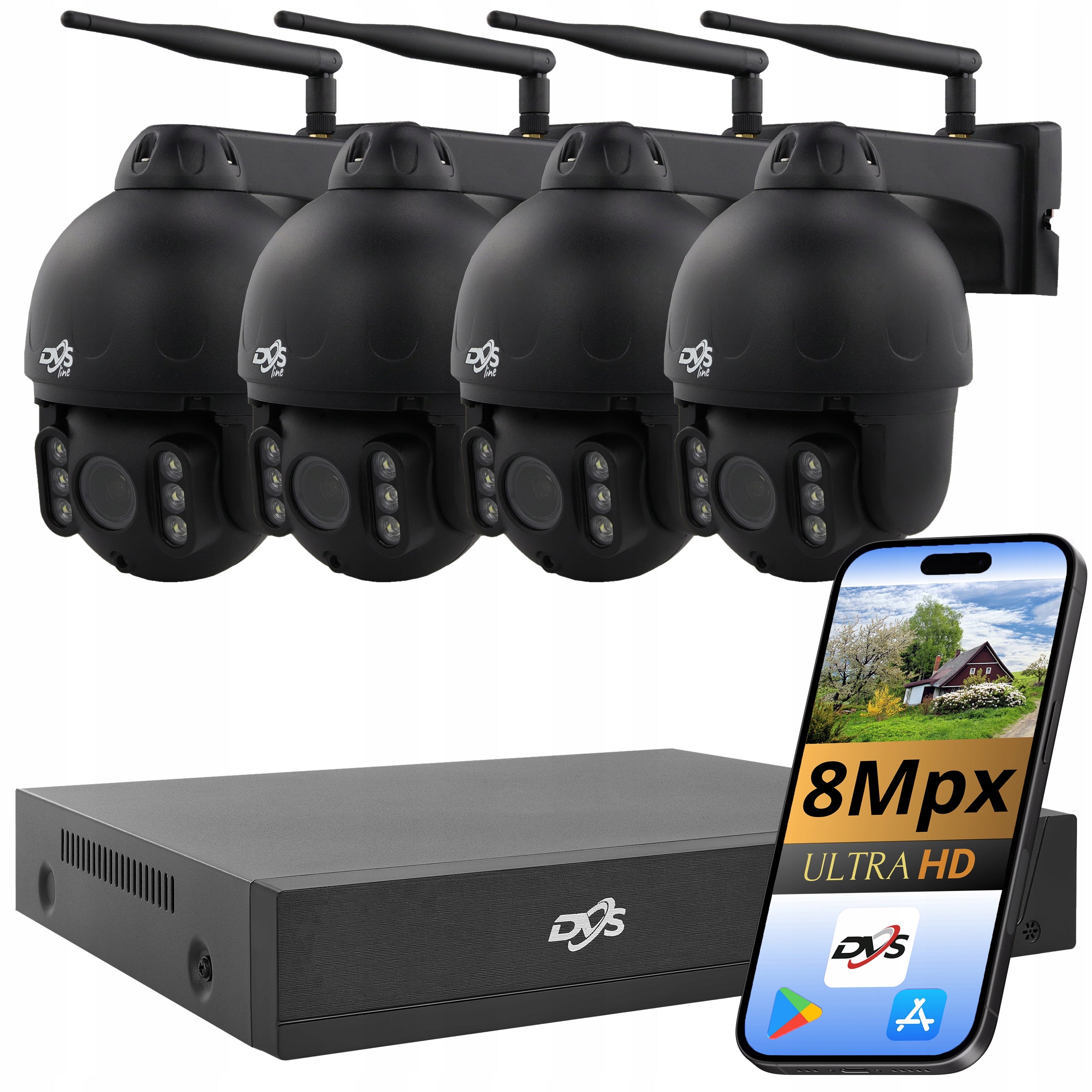 4K WiFi Monitoring Kit 8Mpx 4 Wireless Rotary Cameras for Home