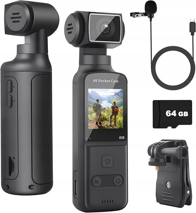 4K ydi sports camera 270° rotation, external microphone, 64GB card