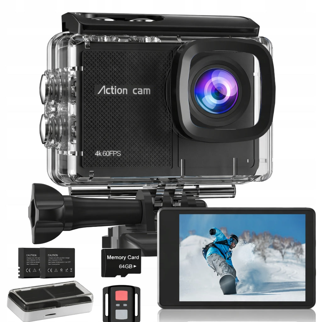 4K60FPS Action Camera A16 Sports Camera with 64GB Card and EIS Stabilization
