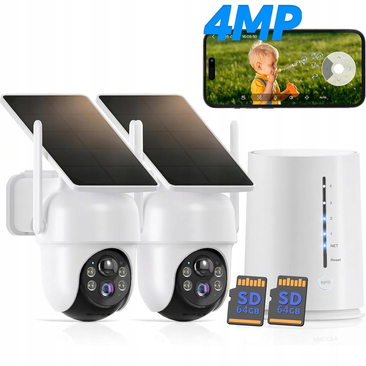 4MP Solar 2 Camera WIFI Security Camera System With 64GB Base Station