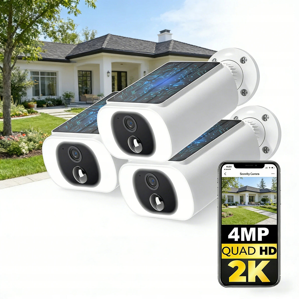 4MPX Outdoor Solar Security Cameras WiFi Motion Detection