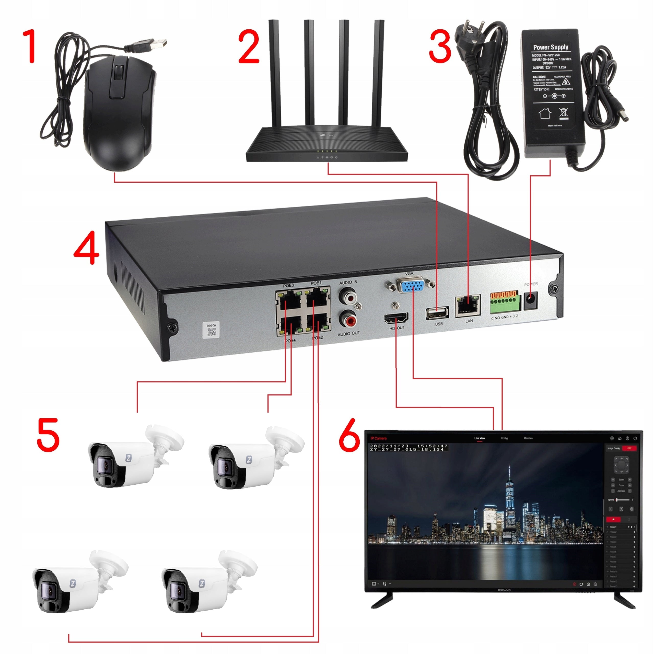 4MPx IP POE 4 Security Camera Kit with Microphone Online Preview Packaging status original