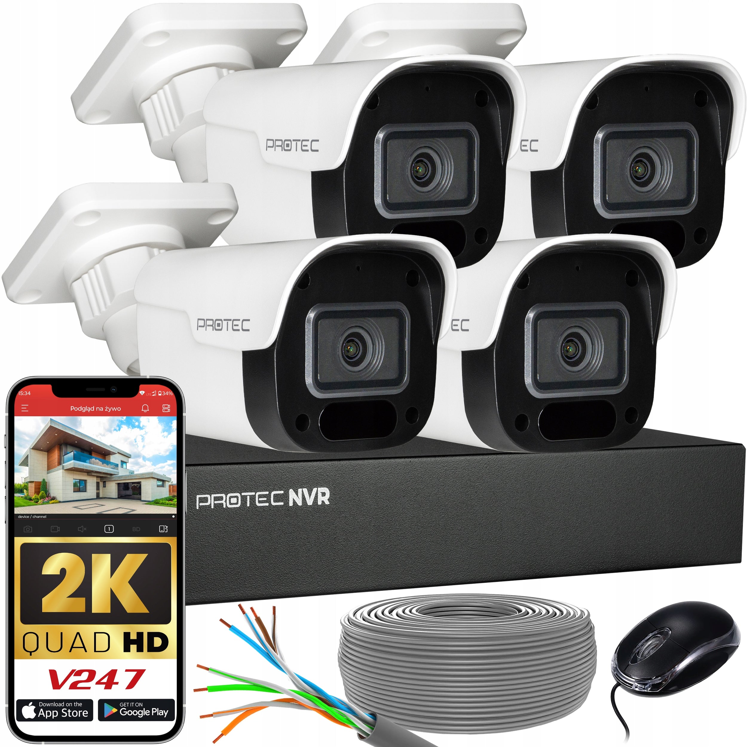 4Mpx PoE IP Camera Monitoring Kit with Microphone Online Preview without hdd
