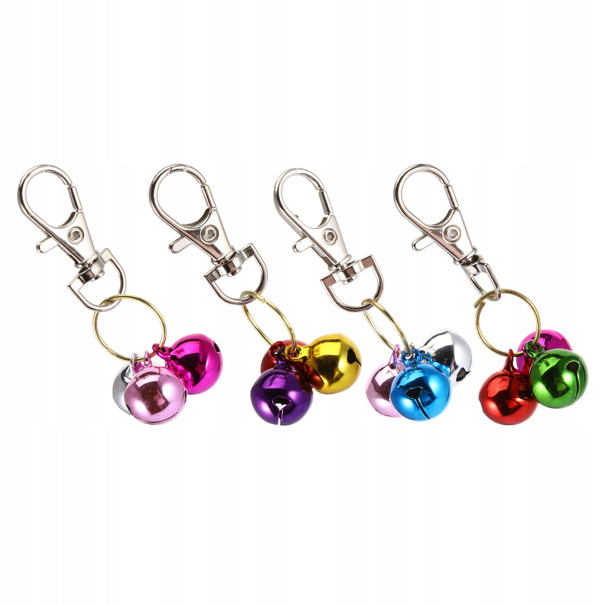 4PCS ASSORTED METAL CAT BELLS PENDANT FOR PET COLLARS WITH KEYCHAIN