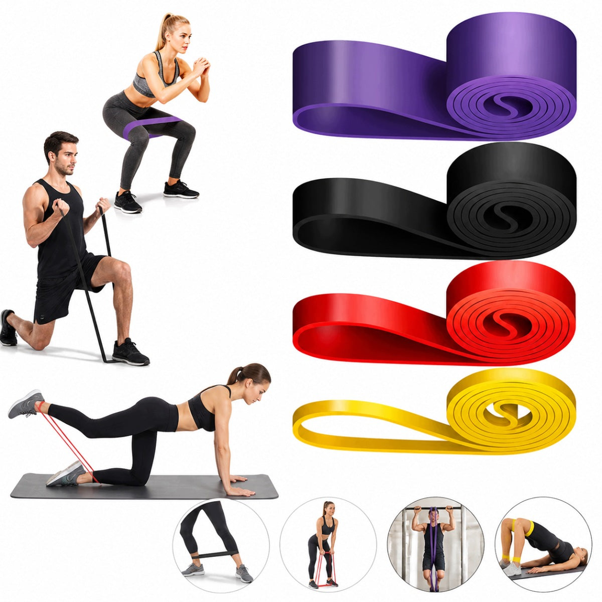4PCS EXERCISE RUBBER RESISTANCE TRAINING TAPE FITNESS POWER BAND SET