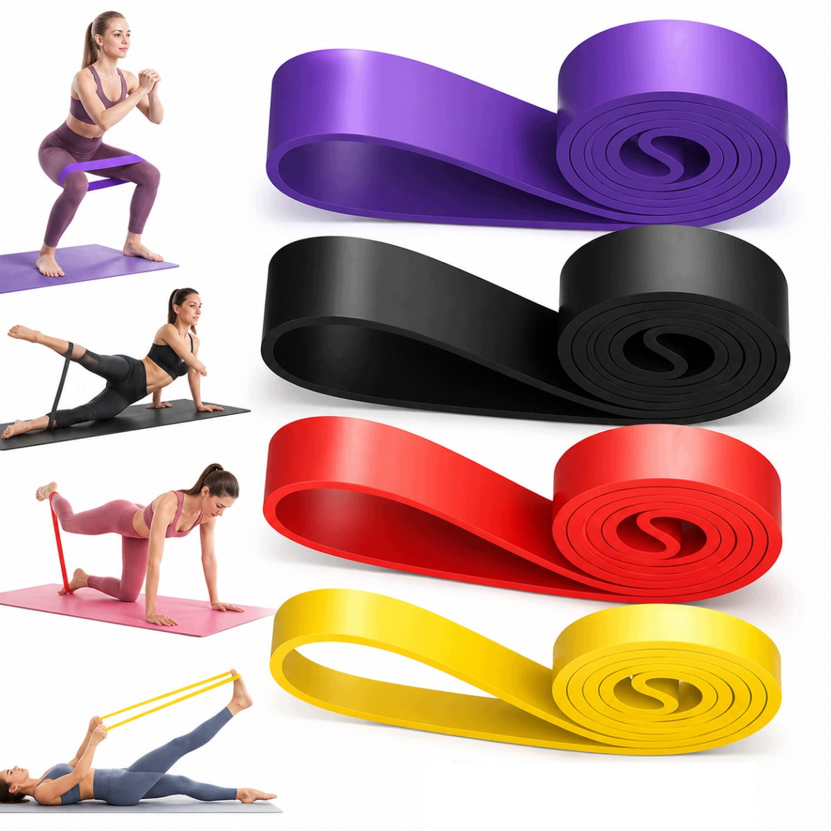 4PCS EXERCISE RUBBER RESISTANCE TRAINING TAPE FITNESS POWER BAND SET