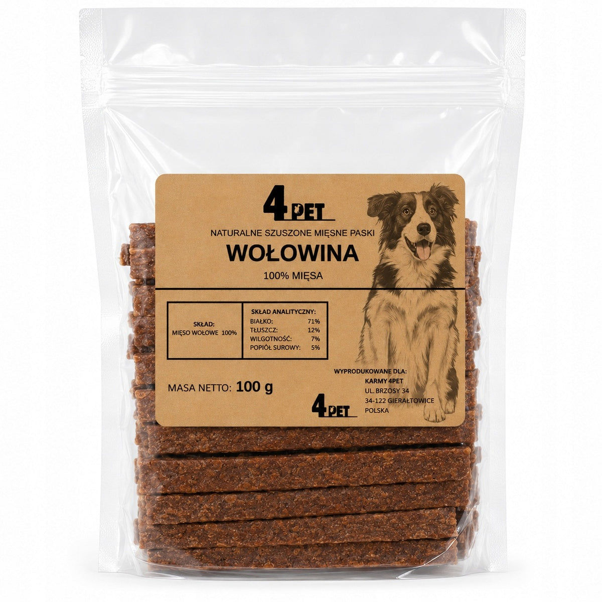 4PET Dog Teether Beef Meat Strips Premium Natural Treat 200g