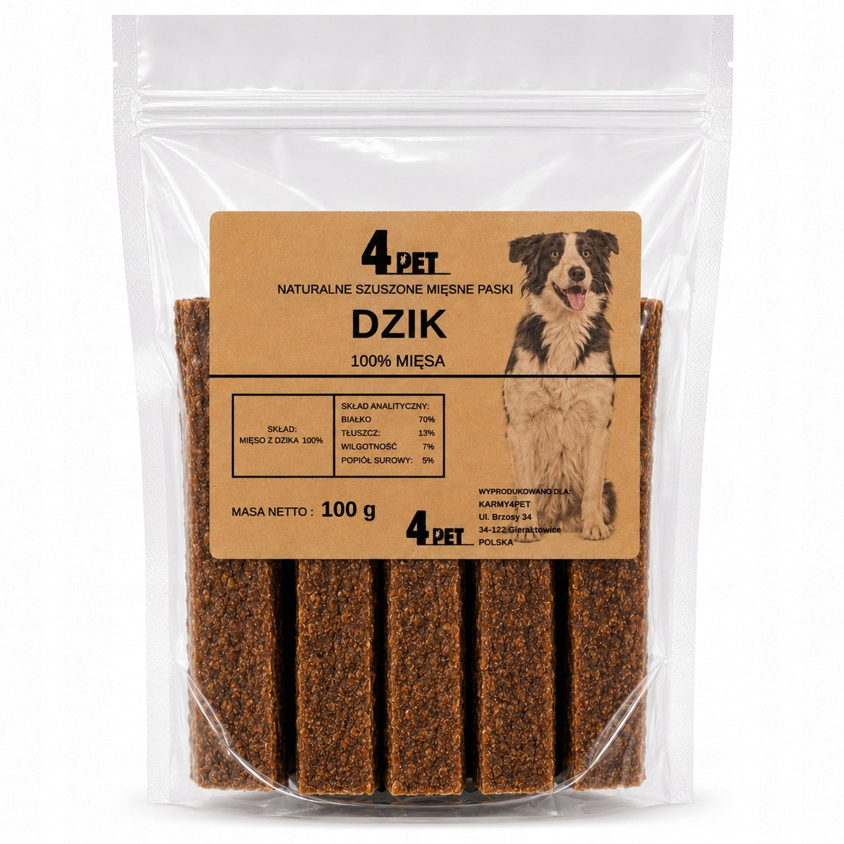 4PET Dog Teether Meat Strips with Boar Premium Natural Treat 200g