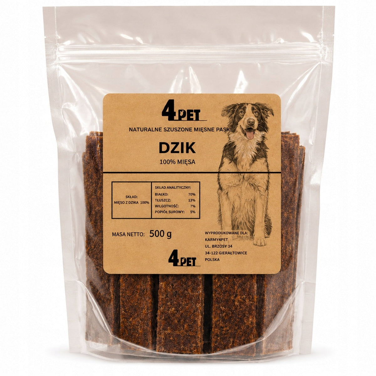 4PET Dog Teether Meat Strips with Boar Premium Natural Treat 500g