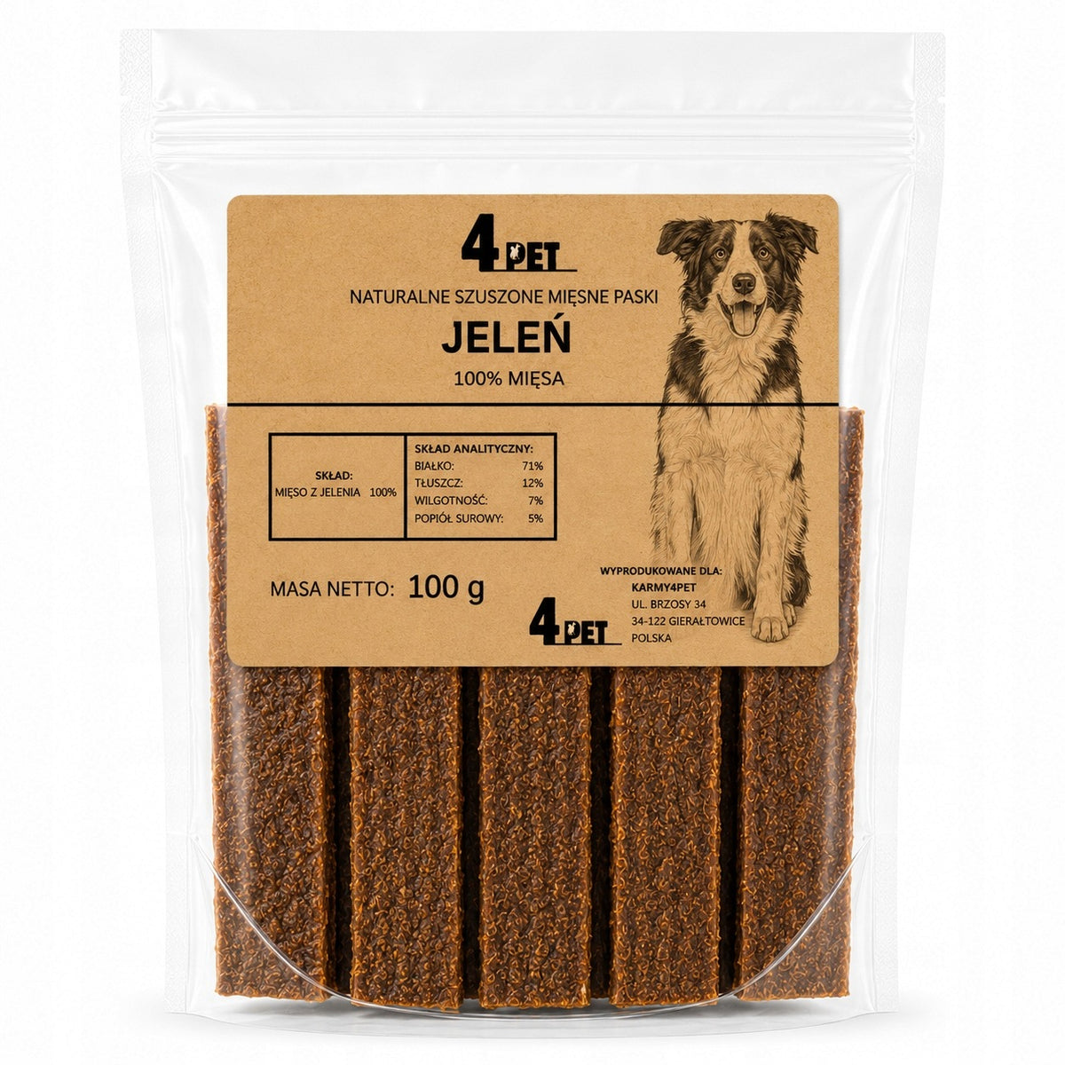 4PET Dog Teether Meat Strips with Deer Premium Natural Treat 100g
