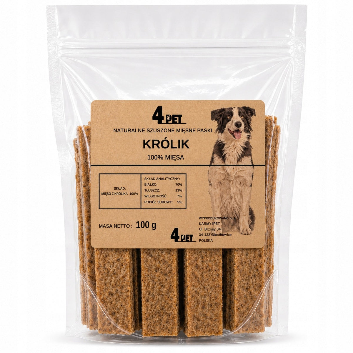 4PET Dog Teether Meat Strips with Rabbit Premium Natural Treat 100g