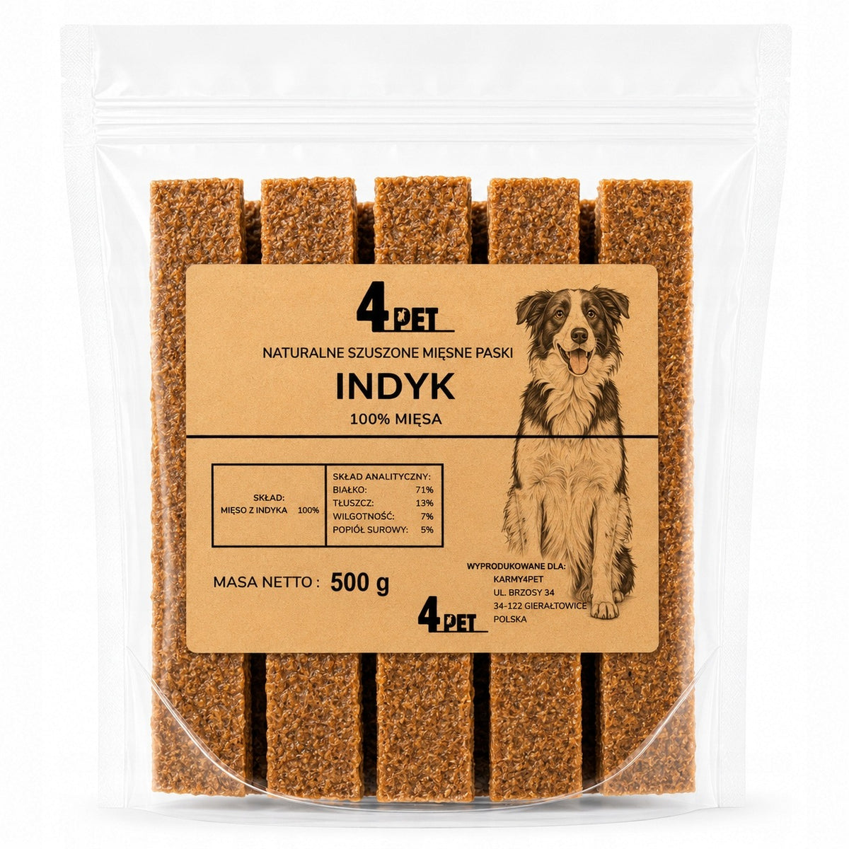 4PET Dog Teether Meat Strips with Turkey Premium Natural Treat 500g Packaging status original