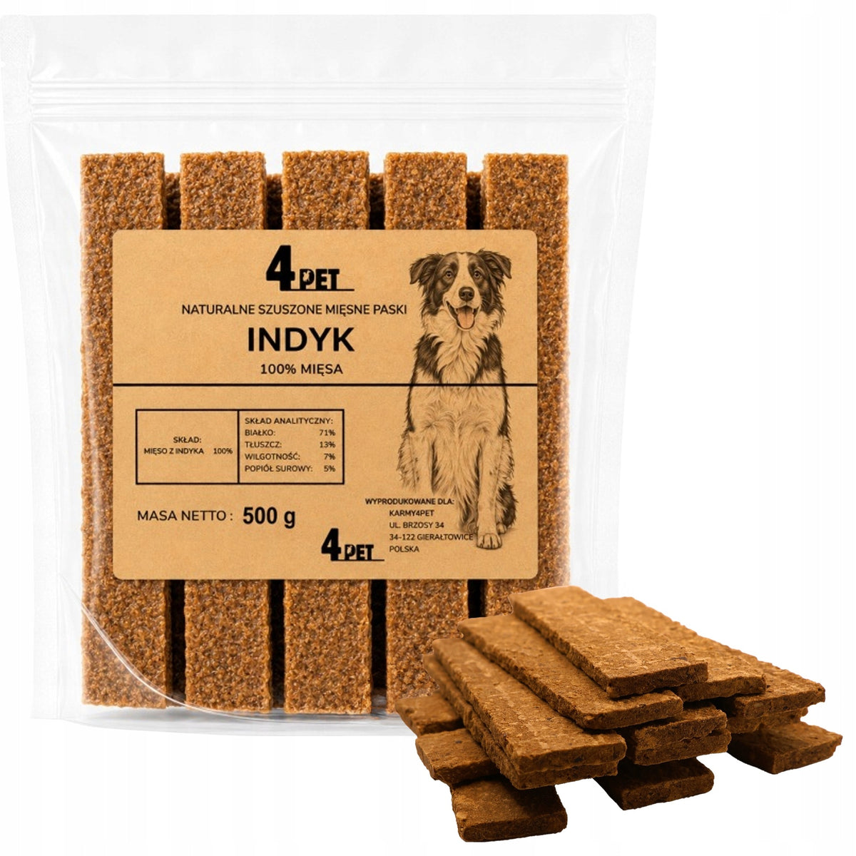 4PET Dog Teether Meat Strips with Turkey Premium Natural Treat 500g