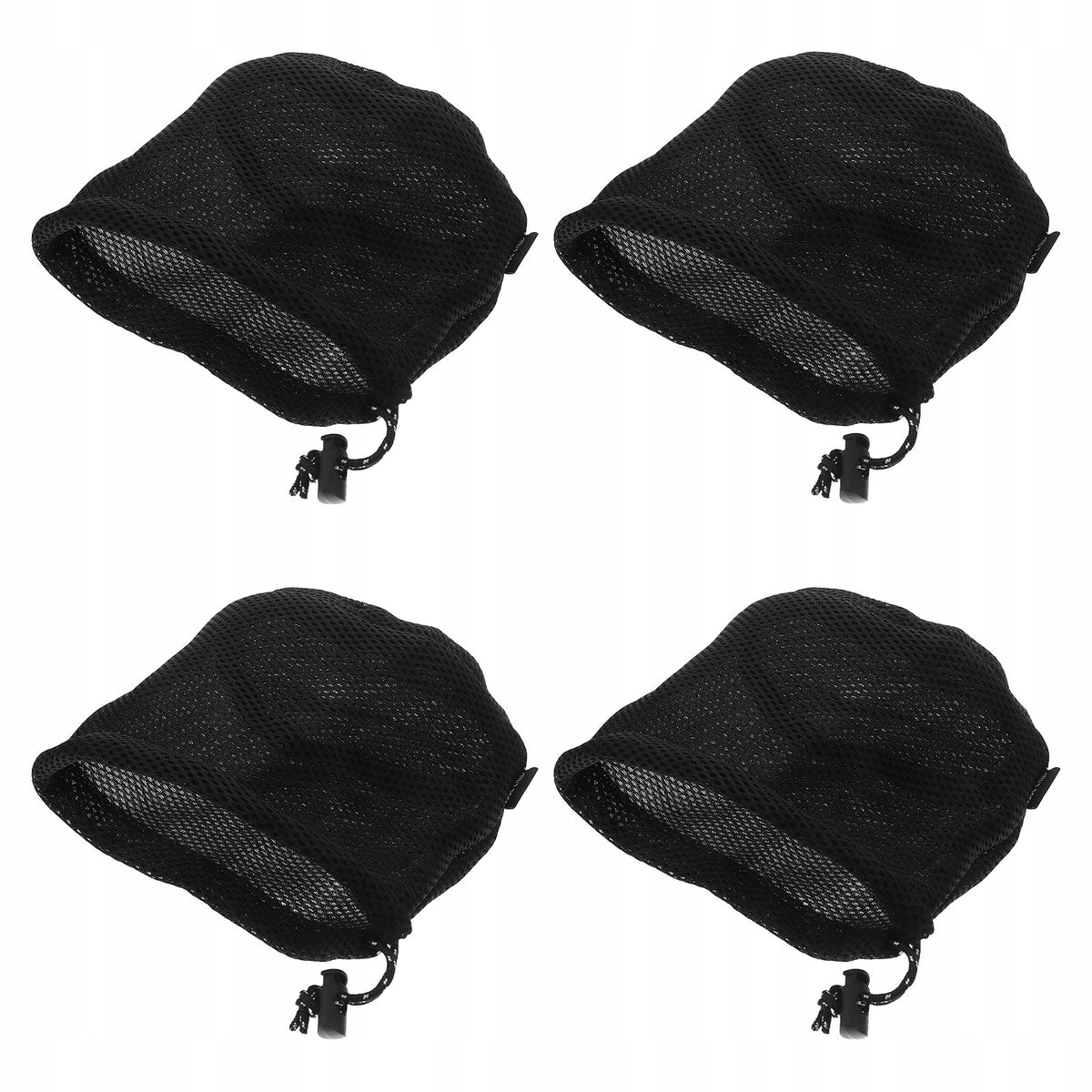 4Pcs Black Mesh Drawstring Bags Outdoor Camping Round Bottom Organizer