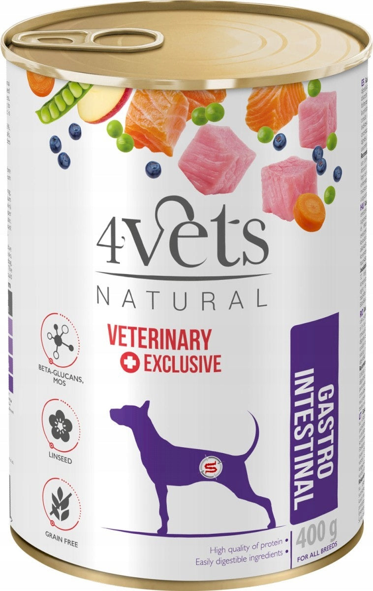 4VETS Natural GASTRO INTESTINAL Wet Dog Food 6 x 400g Packaging status original