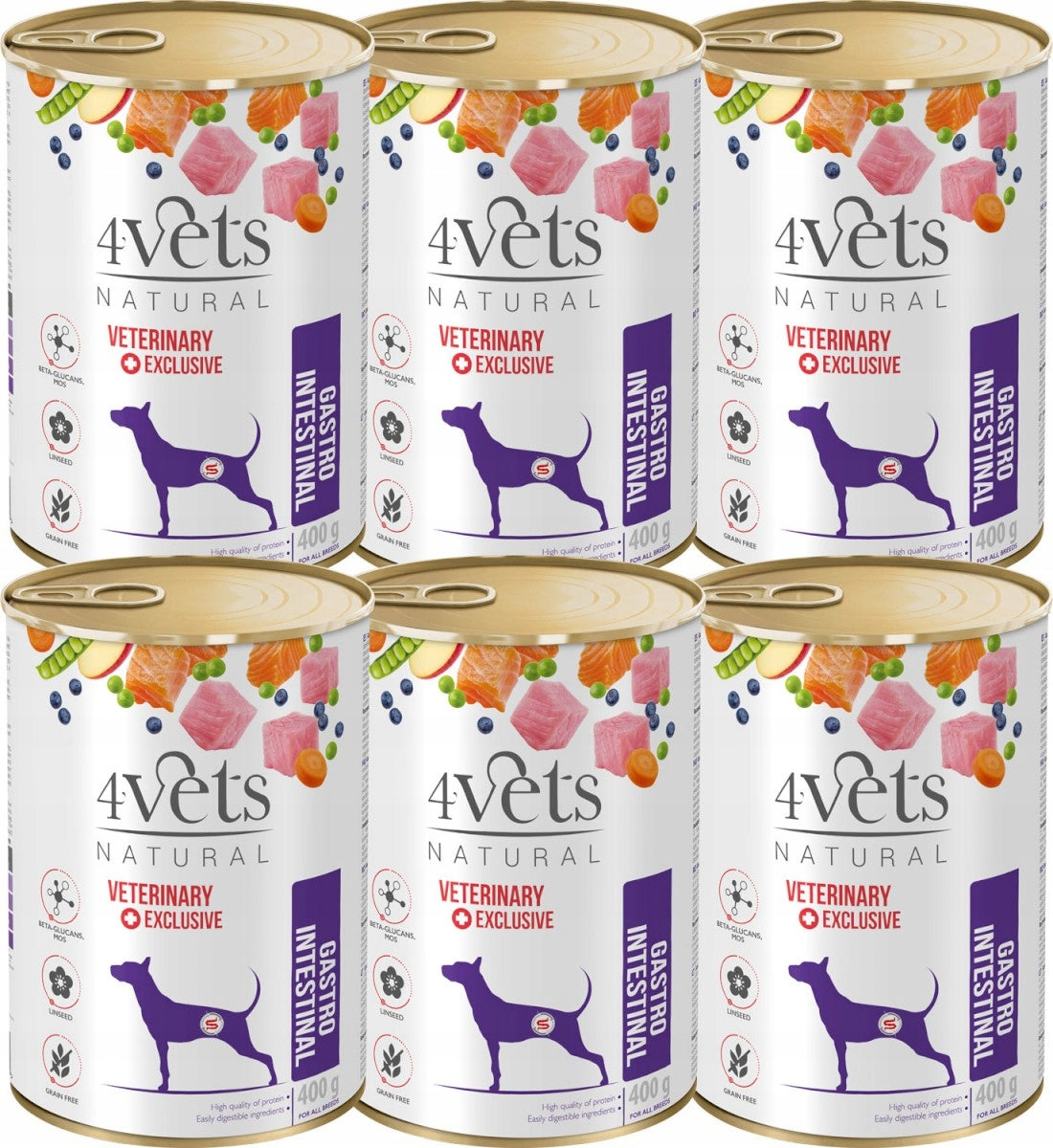 4VETS Natural GASTRO INTESTINAL Wet Dog Food 6 x 400g